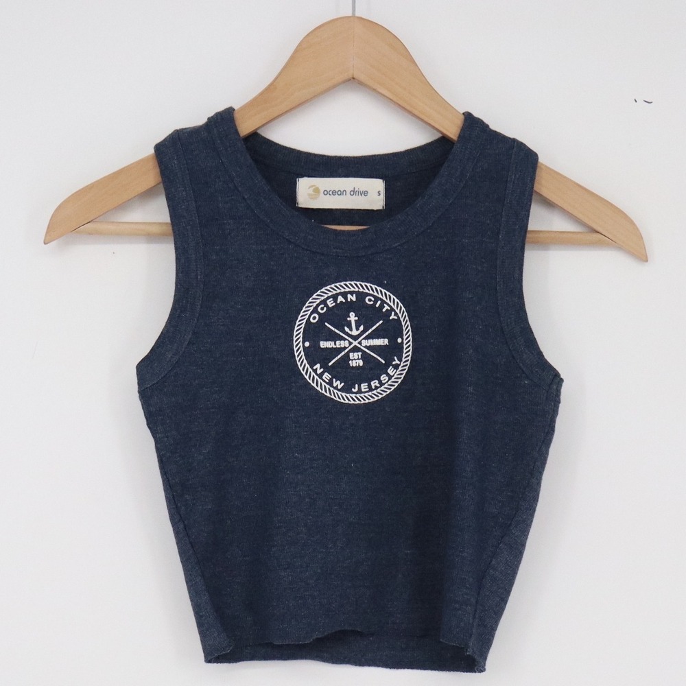 Ocean Drive Tank Top Womens S Navy Blue Ocean City NJ Graphic Excellent